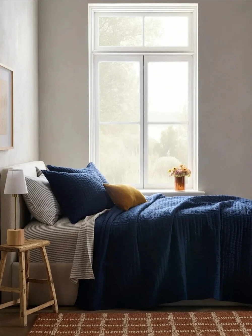 Quince European Linen Cotton Quilt With Shams - Navy - Queen/Full - NWT!